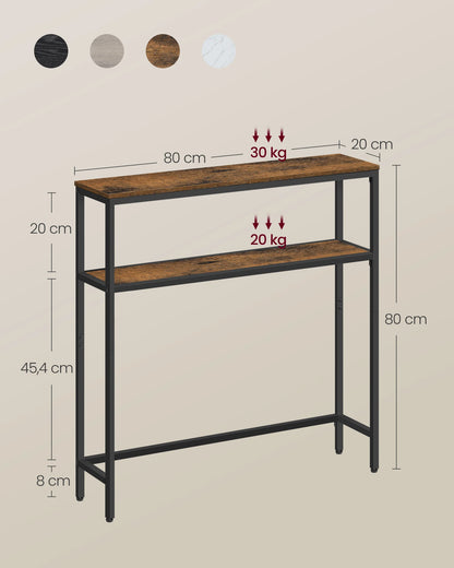 VASAGLE narrow console table with two shelves, R.E.D. Shopping entryway furniture, 20x100x80cm, black metal and wood design