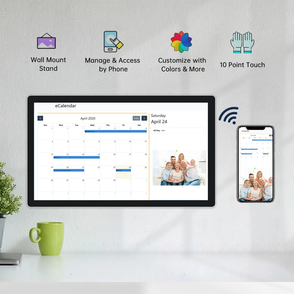 R.E.D. TouchWo 15.6-43 inch smart digital family calendar and chore chart display with colorful interface and interactive features