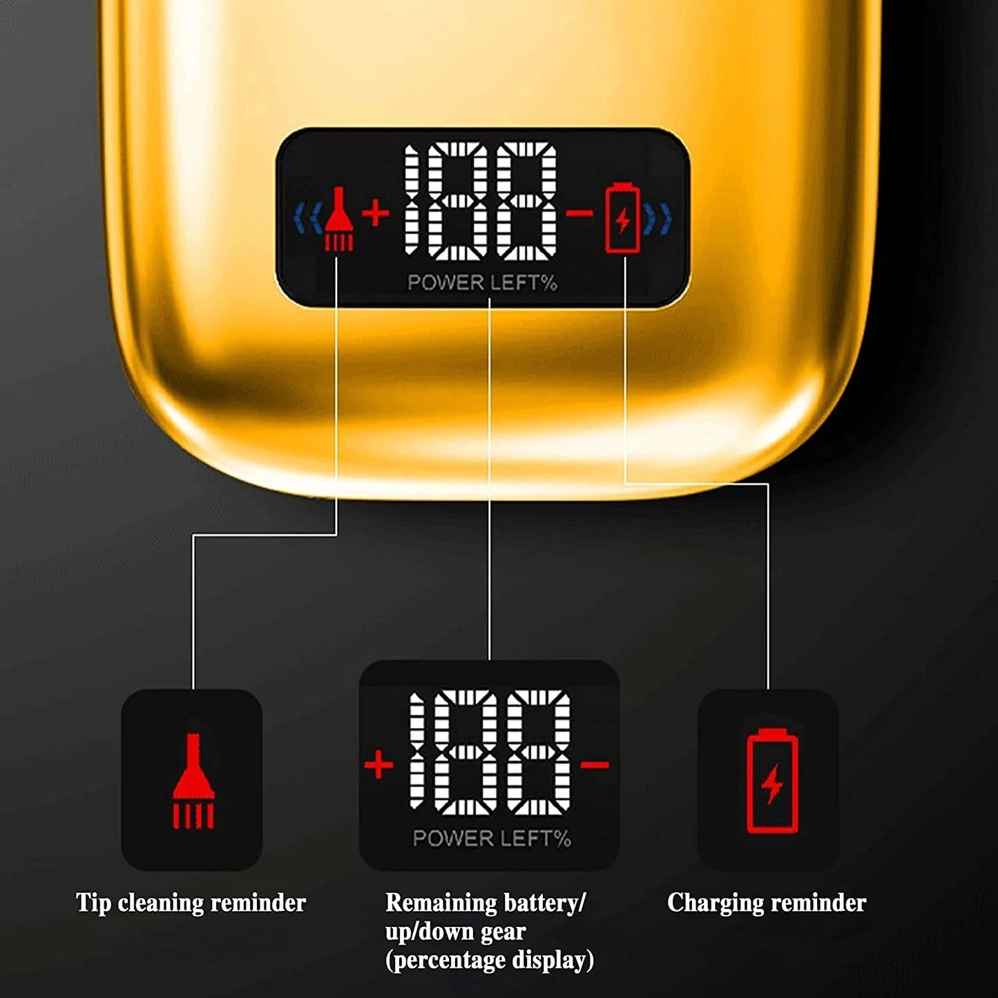 Kemei KM-TX3 electric gold metal shaver with USB charging, anti-pinch feature for hair styling and grooming.