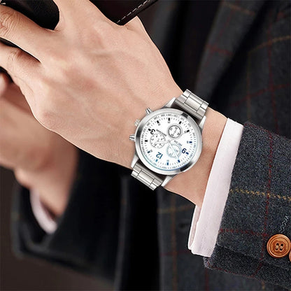 Men’s R.E.D. Shopping Quartz watch with stainless steel band, paired with a matching bracelet set, stylish business accessory