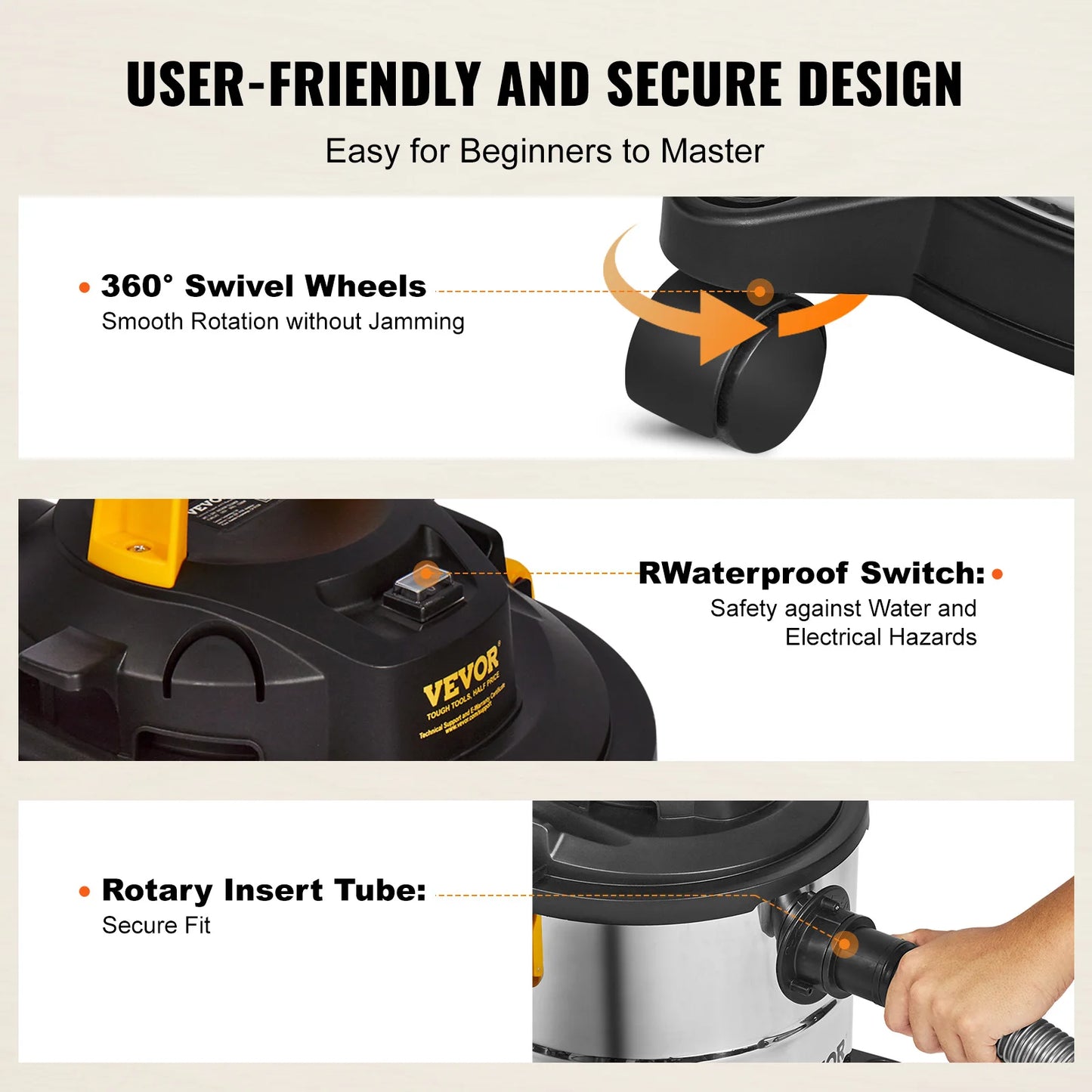 SucceBuy Stainless Steel Wet & Dry Shop Vacuum – 1000W+, Powerful Suction, 18L/20L/30L, for Carpet, Debris & Pet Hair