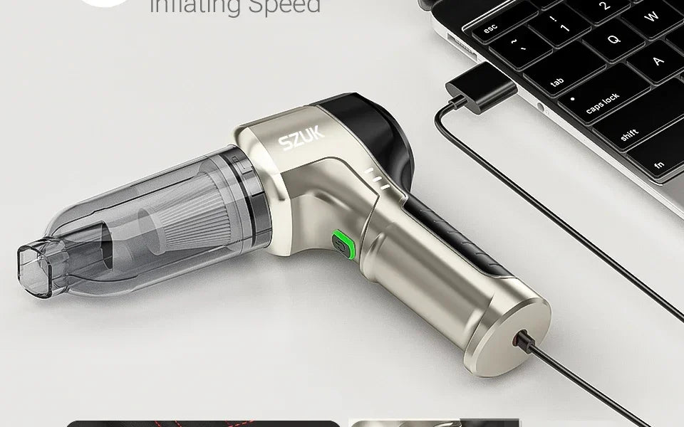 SZUK portable car vacuum cleaner by R.E.D. Shopping, 100W, 15KPa, wireless handheld with 3-in-1 design for home and vehicle cleaning.