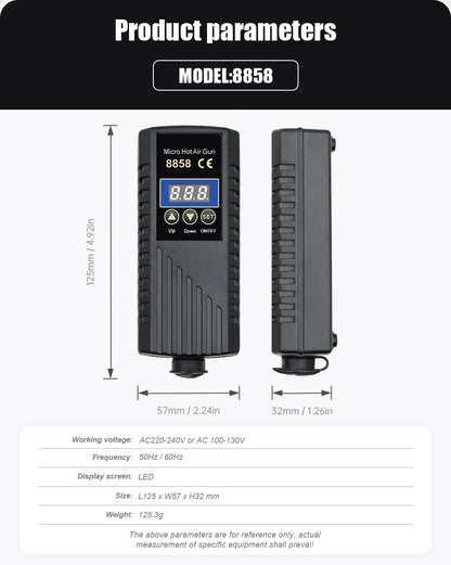 JCD 8858 750W Hot Air Rework Station – LCD Digital Soldering Hair Dryer