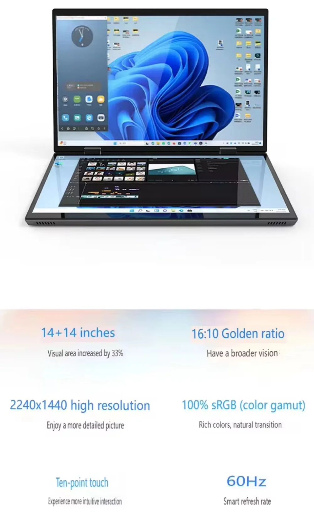 Intel N100 dual-screen laptop with 14-inch 2K touch display, 32GB RAM, 360-degree flip metal case, 2-in-1 notebook from R.E.D. Shopping