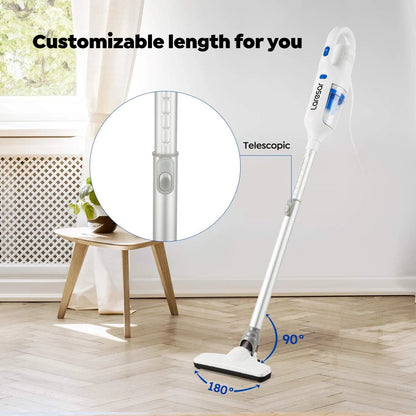 Laresar L3 cordless vacuum cleaner with 400W power, washable HEPA filter, pet hair removal, and 20Kpa suction in black and silver.