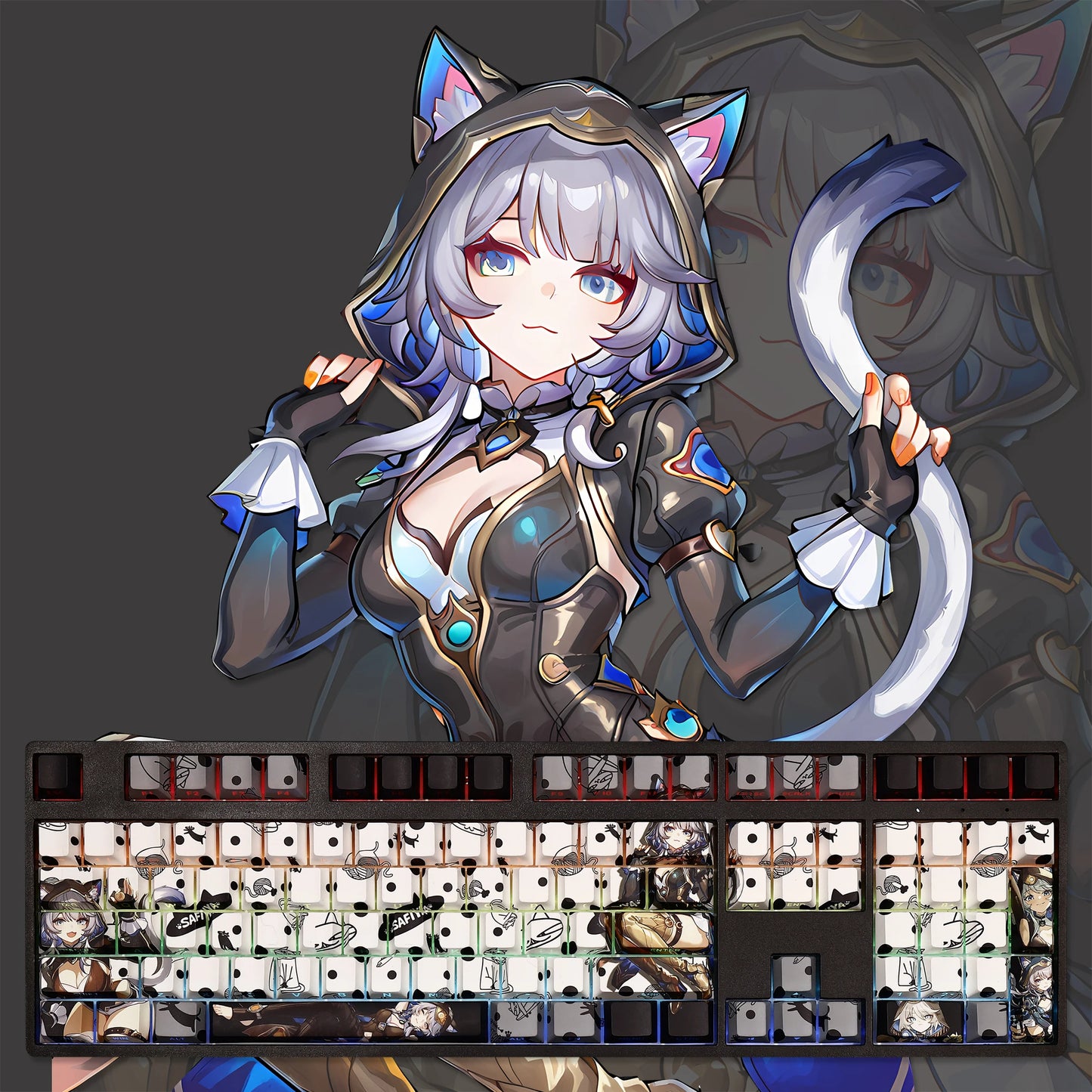Honkai Star Rail Cipher PBT Keycaps – 108 Keys, Dye-Sub, Backlit, 61/87/104/108 Layout