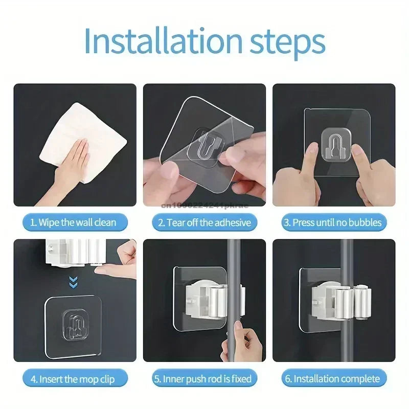 Self-Adhesive Mop & Broom Holder | Wall Mounted No-Drill Storage Hook