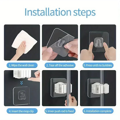 Self-Adhesive Mop & Broom Holder | Wall Mounted No-Drill Storage Hook
