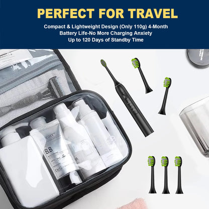 DrYadent YD05 Sonic Toothbrush – 6 Brush Heads, 4 Modes, 30-Day Battery