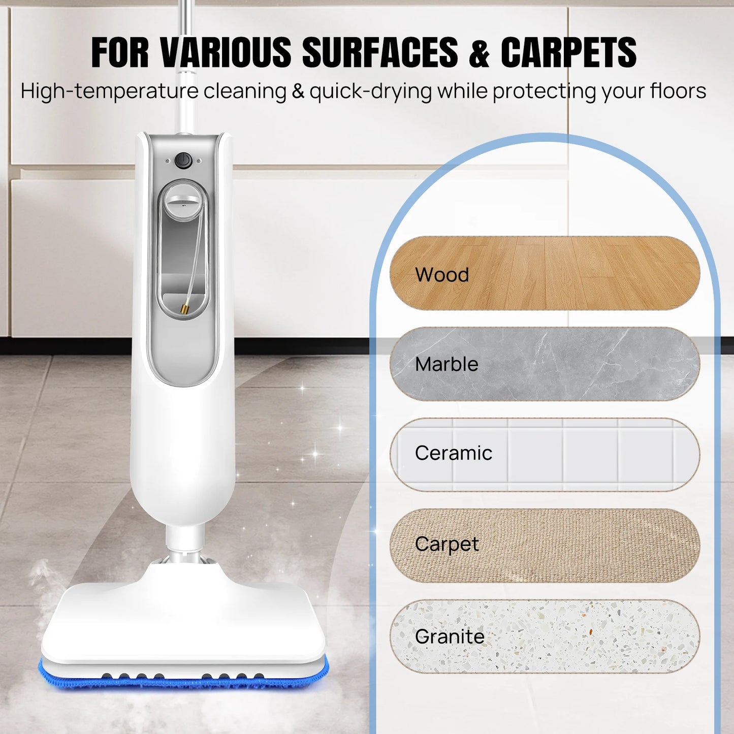 DayPlus Steam Mop & Detachable Steam Cleaner 1500W – Carpet, Laminate, Tile, Hardwood, 400ml