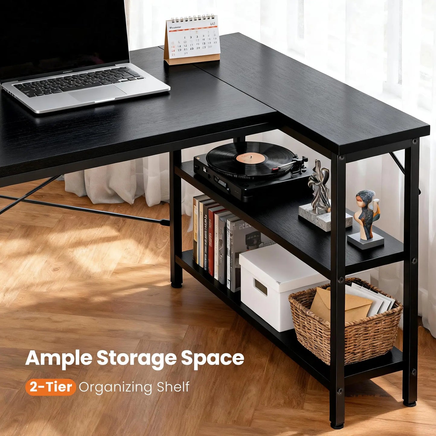 JHK 47" L-Shaped Corner Desk – Gaming & Home Office PC Table with Storage Shelves