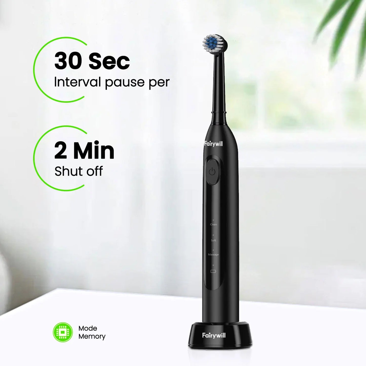 Fairywill T2233 Electric Toothbrush – Sonic Rotation, 4 Heads, 3 Modes, Rechargeable