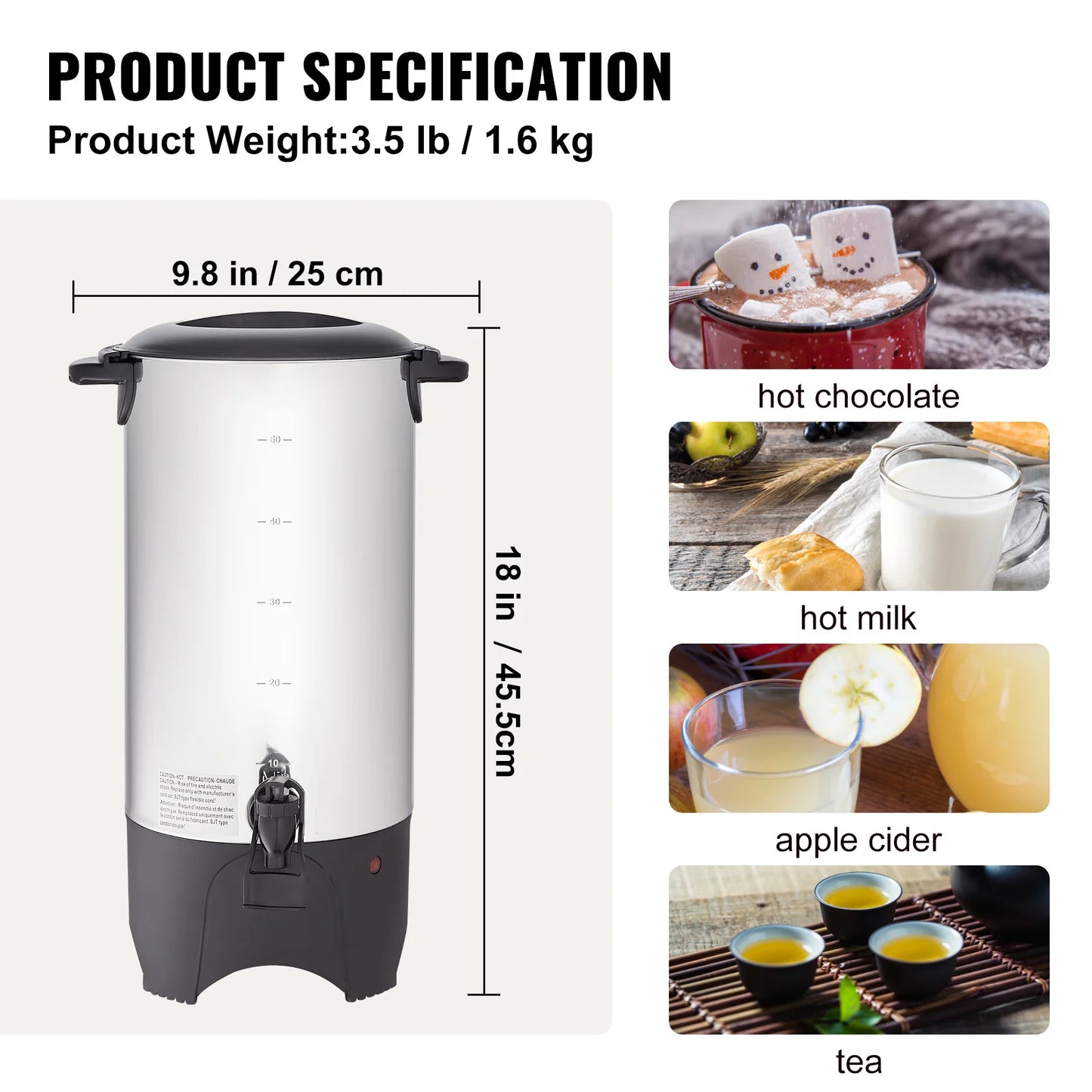 SucceBuy 50-Cup Commercial Coffee Urn – 1000W Stainless Steel Large Dispenser