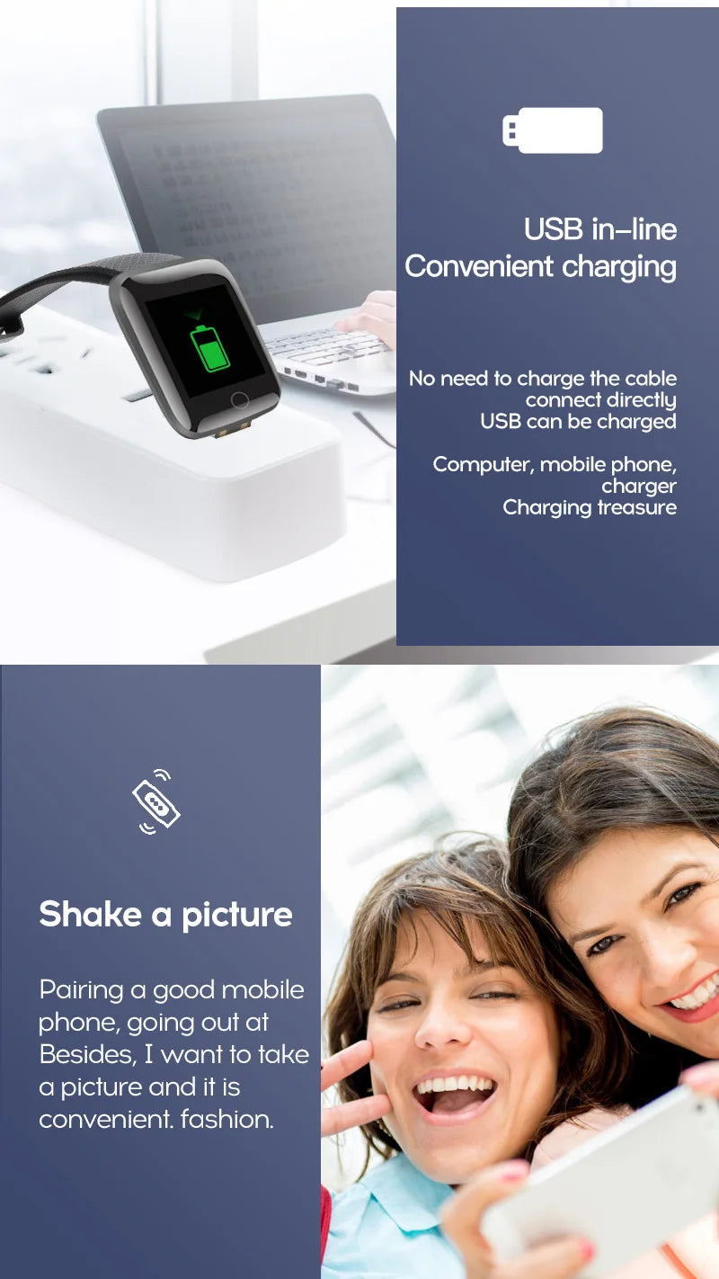 R.E.D. Shopping 116Plus Smart Watch with fitness tracker, heart rate monitor, and sleep tracking display on a black wristband.