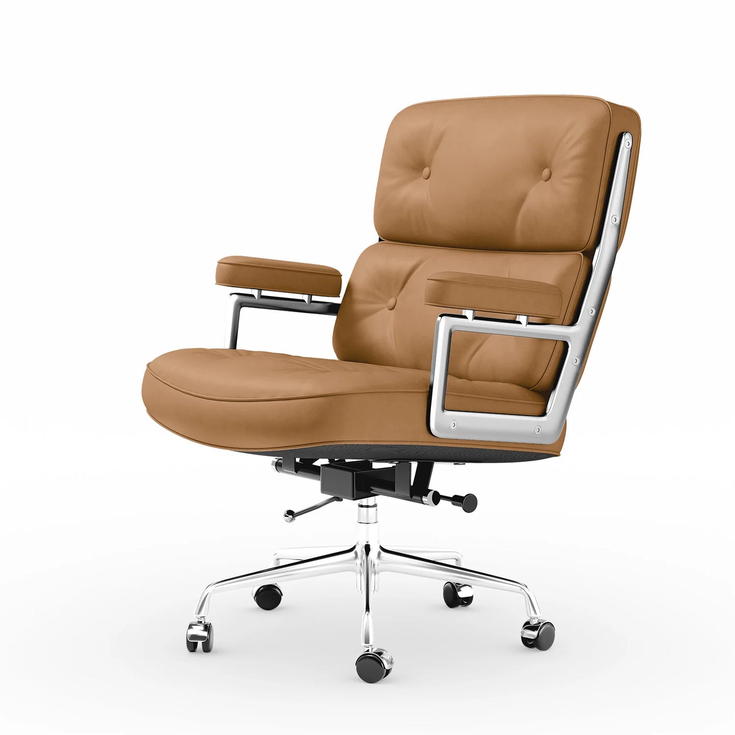 Ergonomic Executive Office Chair – Genuine Leather, Aluminum Arms, Swivel & Wheels