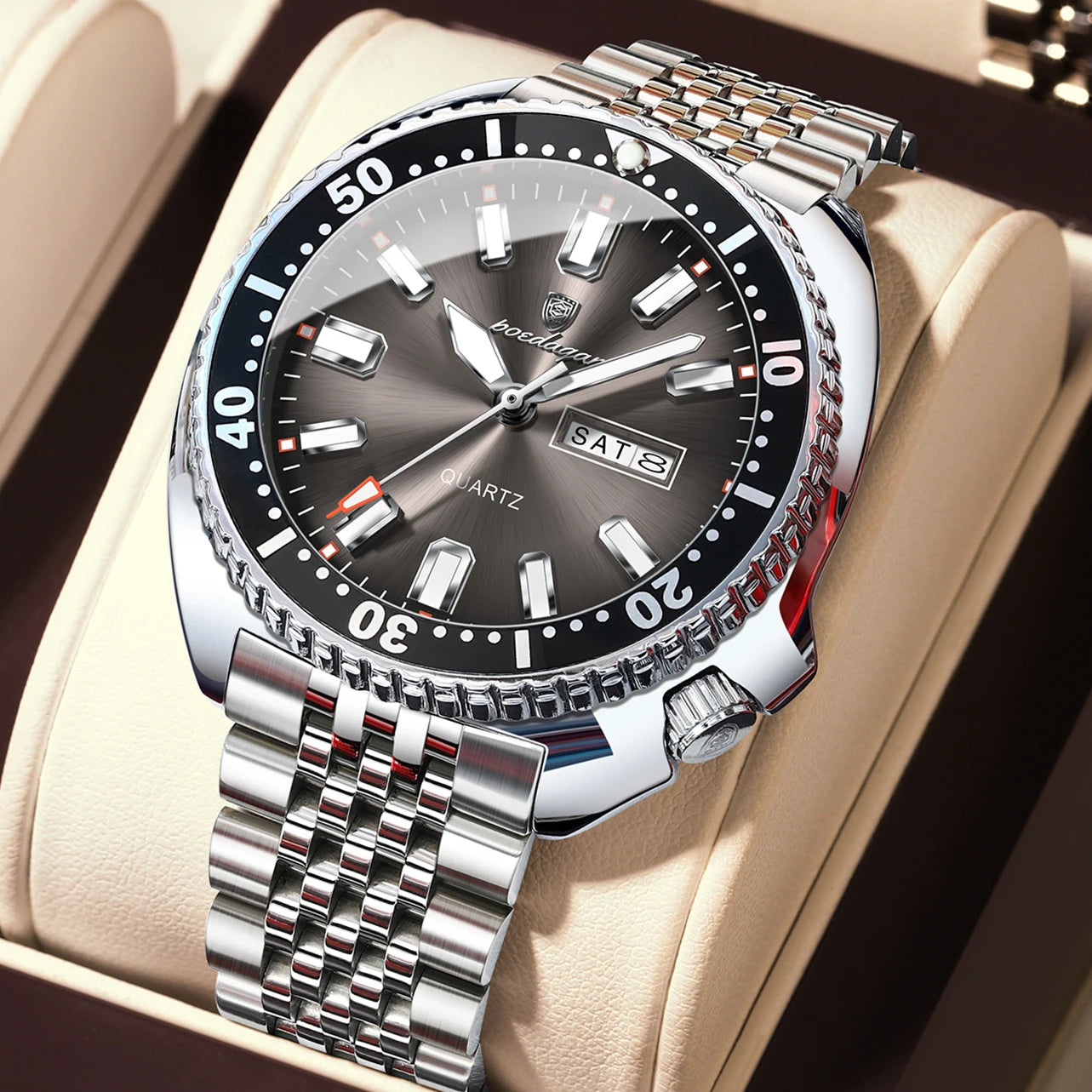POEDAGAR Luxury Men's Quartz Watch – Date, Week, Luminous & Waterproof Stainless Steel