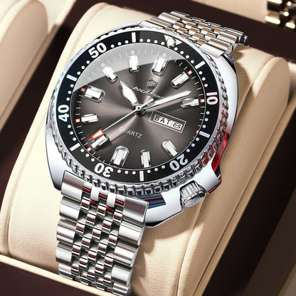 POEDAGAR Luxury Men's Quartz Watch – Date, Week, Luminous & Waterproof Stainless Steel