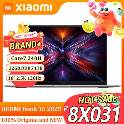 Xiaomi Redmi Book 16 2025 | Intel Core 7 240H | 32GB DDR5 | 1TB SSD | 16" 2.5K 120Hz | Wi-Fi 6 | Win 11