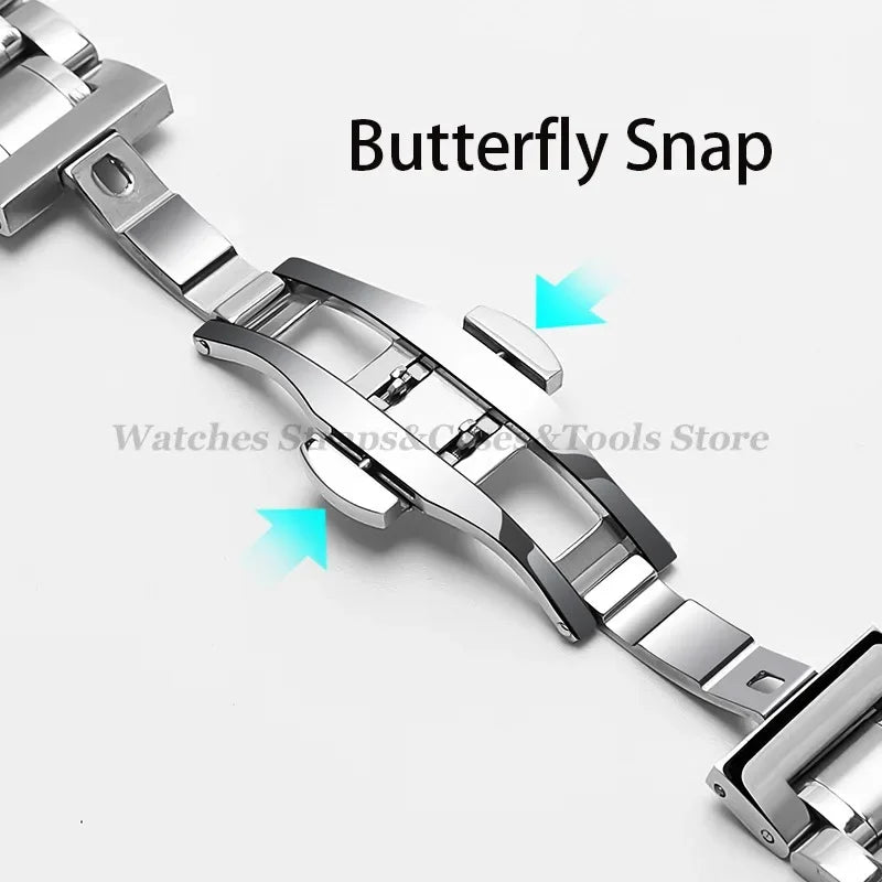 Curved End Solid Stainless Steel Watch Strap – Universal 12–24mm with Butterfly Clasp