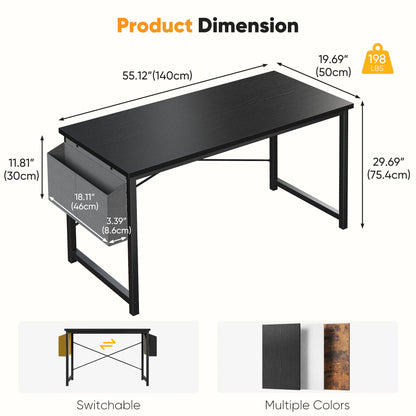 JHK 31–55" Adjustable Office & Gaming Desk – Metal Frame, Wood Tabletop & Storage Bag