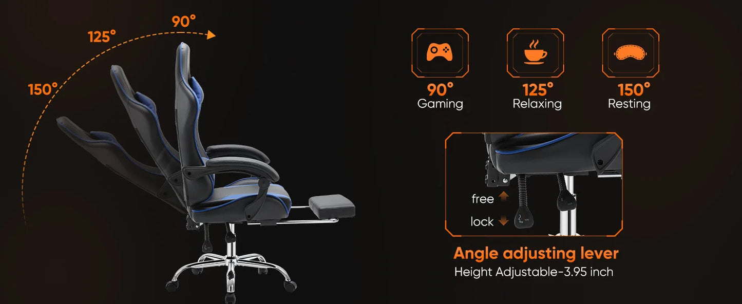 JHK Ergonomic Racing Gaming Chair – PU Leather with Headrest & Lumbar Support