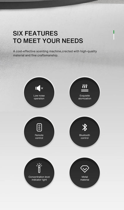NAMSTE Smart Aroma Diffuser 120ml – 200m³ Coverage, Waterless, CE | Silver/Black EU Plug