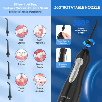 Mornwell D52 Portable Water Flosser + X3 Electric Toothbrush Combo – 4 Modes, 300ml Tank, Rechargeable, Travel-Ready