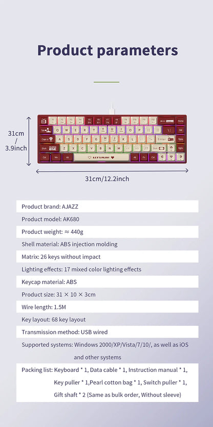 AJAZZ AK680 65% Mechanical Keyboard – Hot-Swap, RGB, Gasket Mount, 5 Colors
