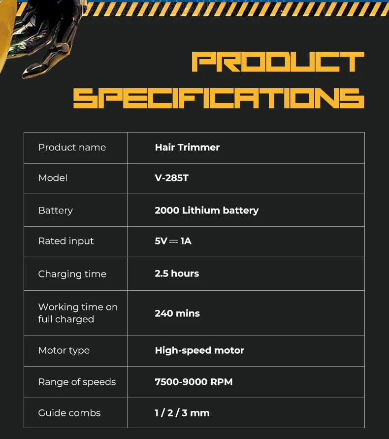 VGR Clipper Professional Hair Trimmer Electric Hair Cutting Machine 9000 RPM Hair Clipper Barber Cordless Clipper for Men V-285