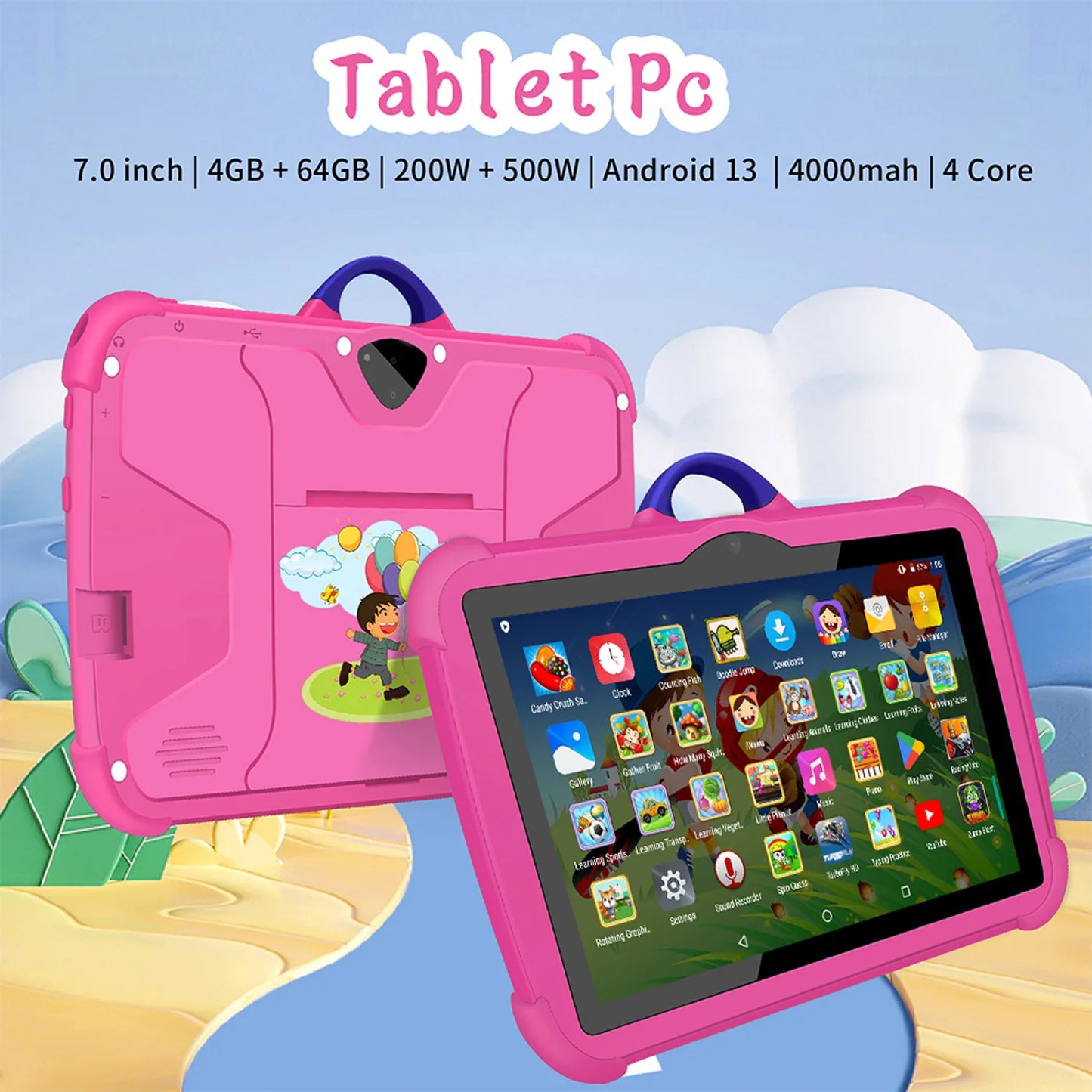 BDF Kids Tablet 7" – Quad Core, 4GB RAM, 64GB, Android, Educational