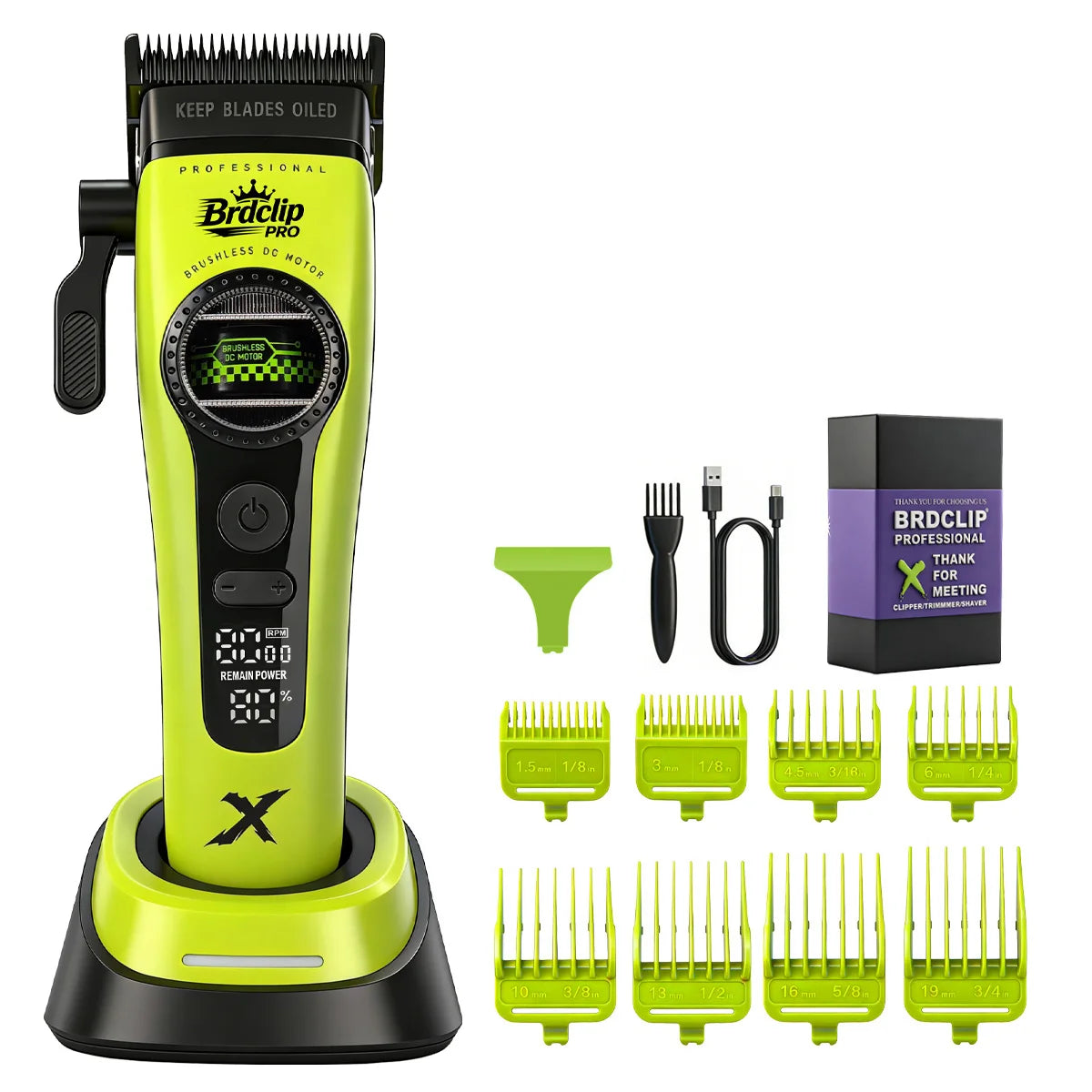 Professional Barber Hair Clipper – 5-Speed, 8000RPM, Brushless Motor, Detachable Blade