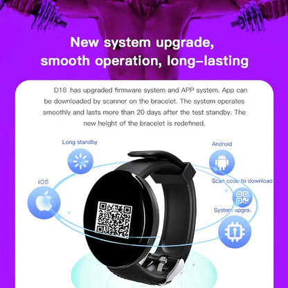 D18 Smart Watch – Waterproof Fitness Tracker with Heart Rate & Sleep Monitor