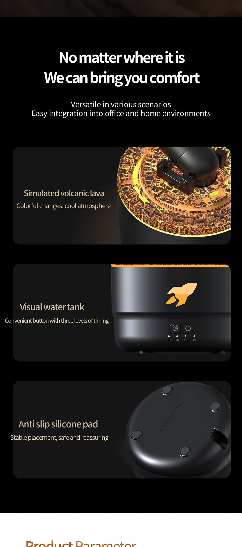 Volcanic Crack Light Aroma Humidifier – Desktop Ring Spray Aromatherapy Diffuser (White & Black)