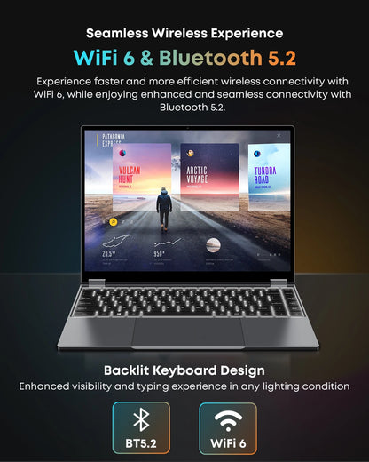 CHUWI FreeBook 2-in-1 Laptop – Intel N150, 13.4" 2.5K Touch, 16GB LPDDR5, 512GB SSD, WiFi 6, BT 5.2