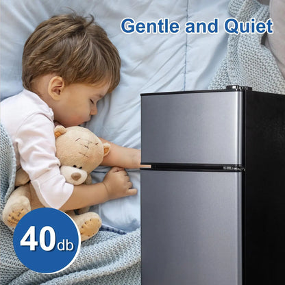 Mini Fridge with Freezer 2.9 Cu.Ft v3 | Double Door, 7-Level Thermostat, Energy Saving, Low Noise