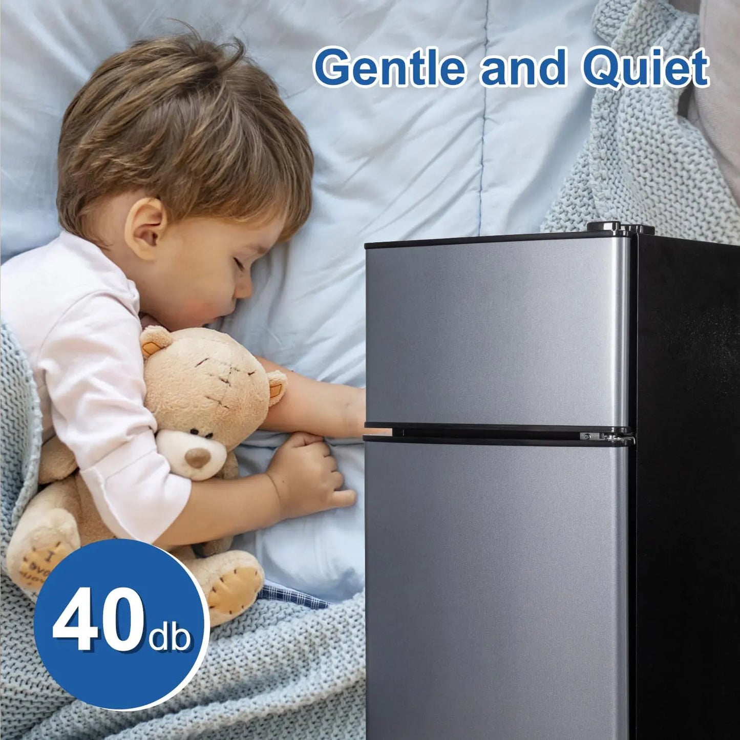 Mini Fridge with Freezer 2.9 Cu.Ft | Double Door, 7-Level Thermostat, Low Noise