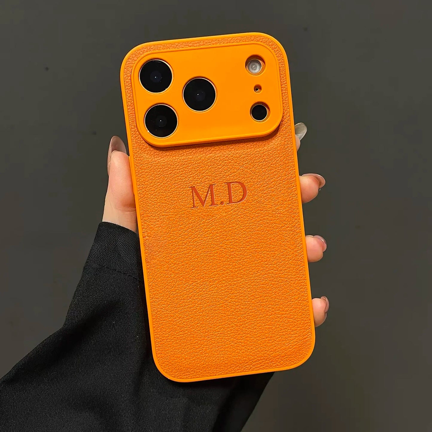 Custom Name Phone Case – 3D Hot Stamp Faux Leather for iPhone 13–17
