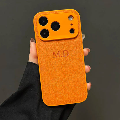 Custom Name Phone Case – 3D Hot Stamp Faux Leather for iPhone 13–17