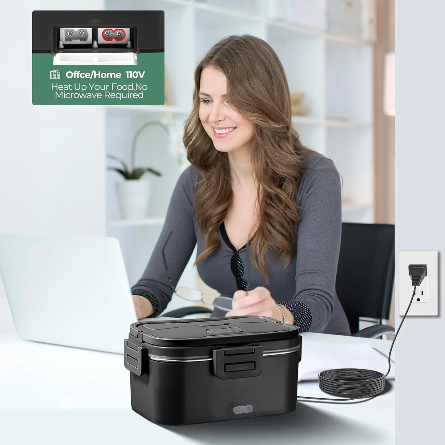 Electric Heated Lunch Box – 100W, 1.8L, 12V/24V/110V for Home, Car & Truck