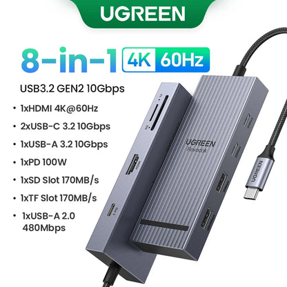 UGREEN 12-in-1 USB-C Docking Station – 2x4K HDMI, DP, 10Gbps USB3.2, PD100W, SD/TF, RJ45