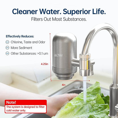 ALTHY Stainless Steel Faucet Water Filter – NSF Certified, Reduces Lead, Chlorine & Bad Taste