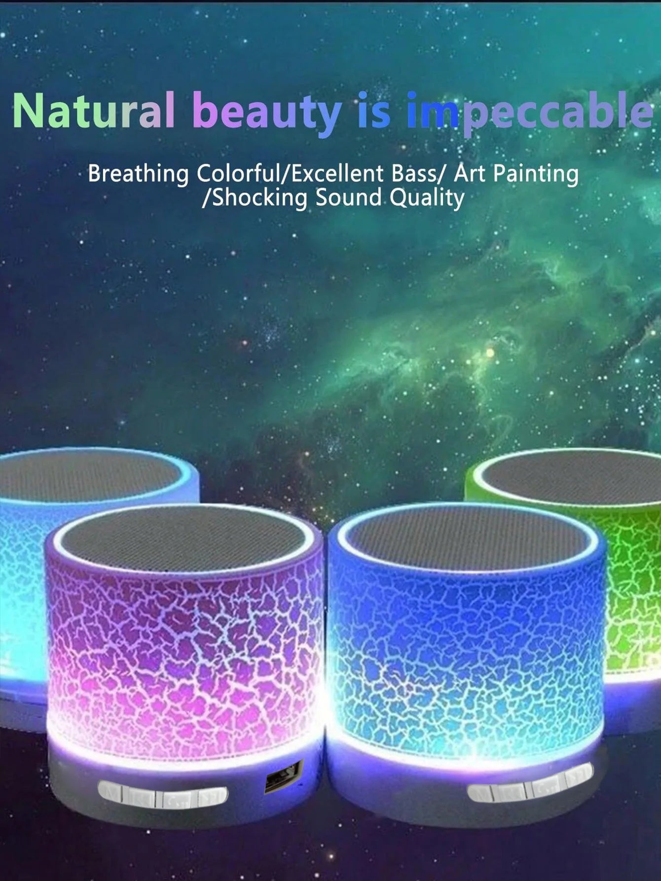 Wireless Mini Subwoofer Speaker with 7-Colour LED Light - Portable Bluetooth Speaker