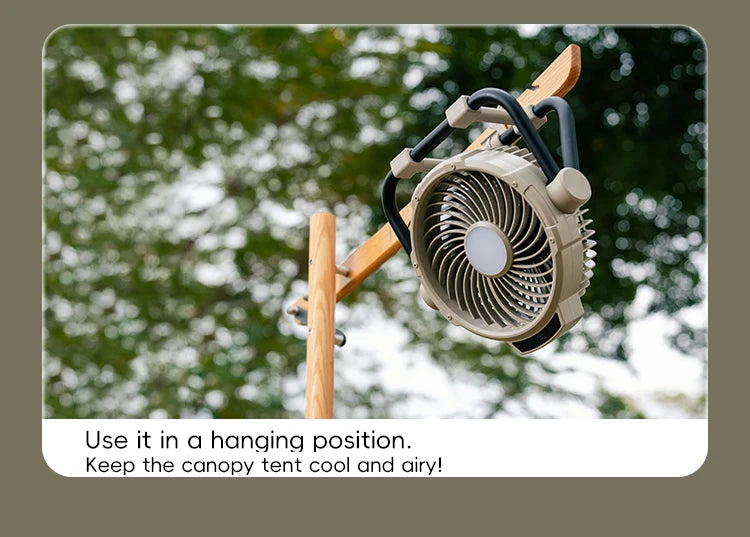 Portable 6-in-1 Outdoor Camping Fan | 10000mAh | 5 Speeds | LED Light | Hook & Remote | Rechargeable