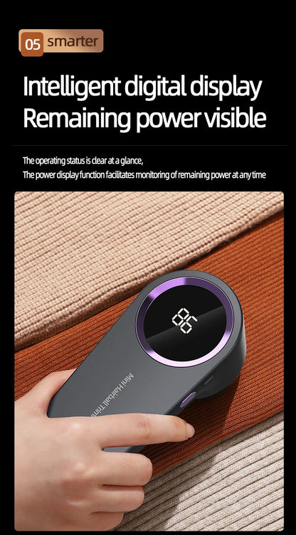 Electric Lint Remover — Smart LED Digital Display, USB Charging, Portable Fabric Hair Ball Trimmer