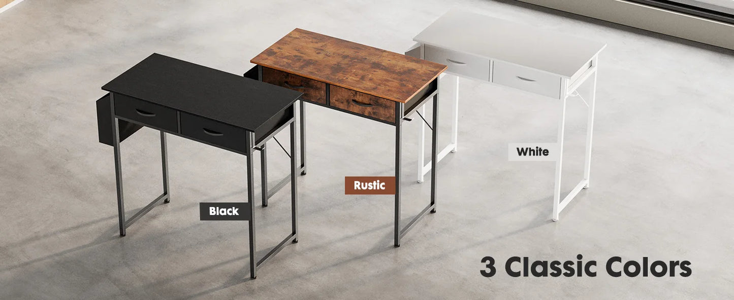 JHK 32" Office Desk with Fabric Storage Drawers & Side Bag – Metal Frame Home PC Table