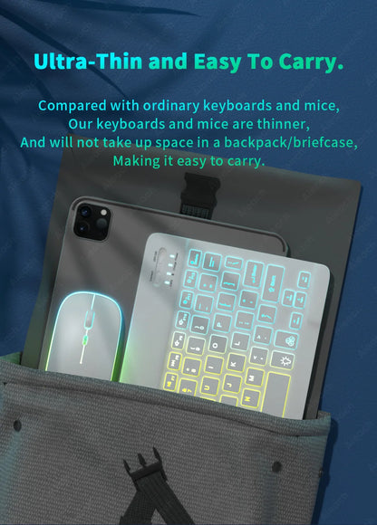 Wireless Bluetooth Keyboard with Rainbow Backlit – Tablet, iPad, Phone, Android, iOS, Windows