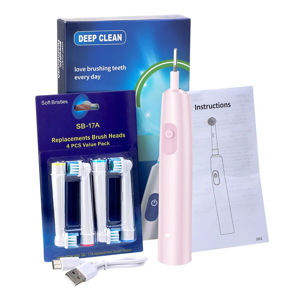 Round Rotating Electric Toothbrush – 5 Modes, 2 Timers, 4 Heads, Teeth Whitening