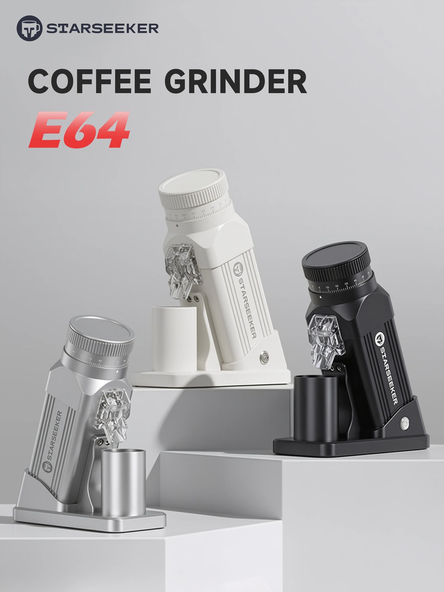 STARSEEKER E64 Espresso Grinder – 64mm Titanium Flat Burr, Stepless