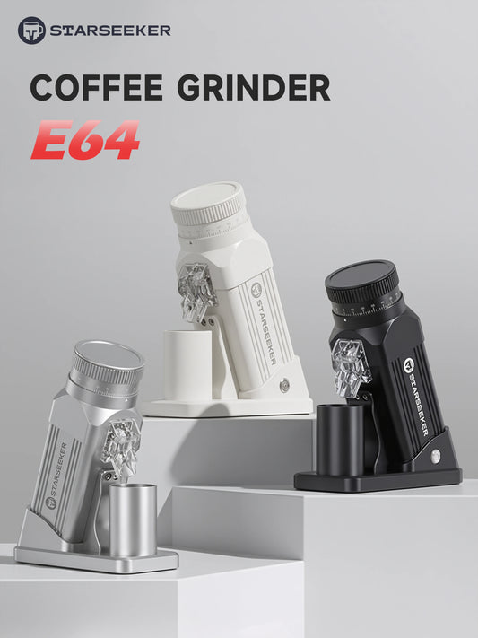 STARSEEKER E64 Electric Coffee Grinder – 64mm Titanium Flat Burr, Stepless Adjustment, EU Plug