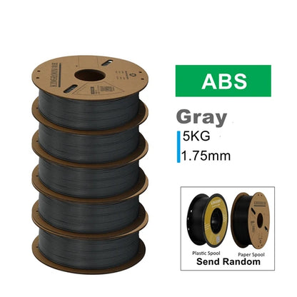 KINGROON 3D Printer Filament Bundle – 5KG, 1.75mm PLA / PETG / TPU / ABS, 5 Rolls, Black / White / Gray